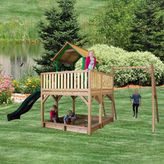 Atka Play Tower with Single Swing Brown/green - Green slide Atka Play Tower with Single Swing Brown/green - Green slide